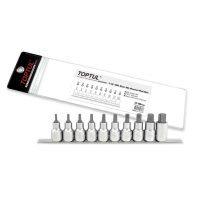 TOPTUL 10 Piece 1/2($) Dr. Star Bit Set On Rail